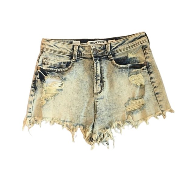 Sneak Peek Pants - Sneak Peek High Rise Acid Wash Shorts